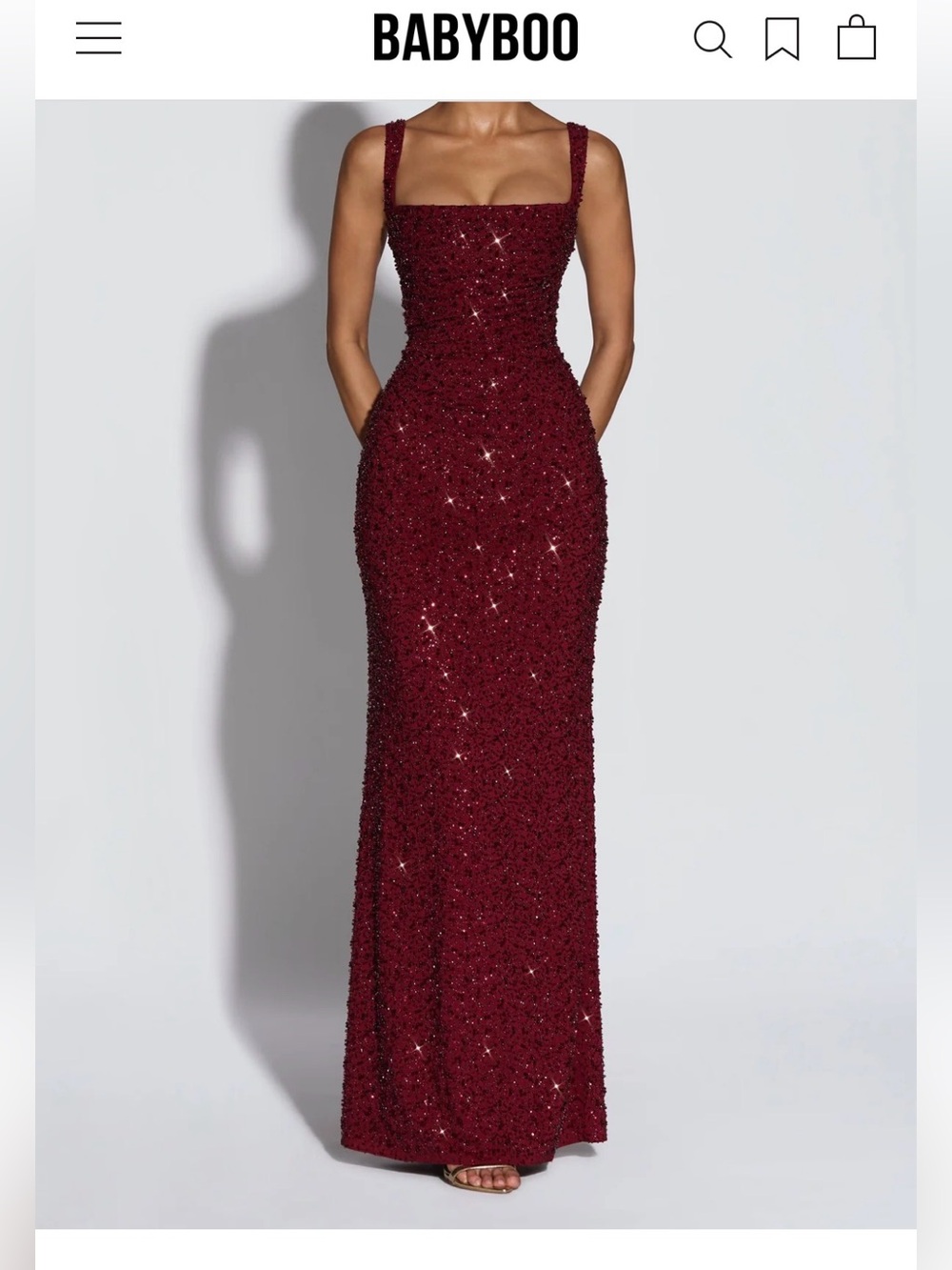 Burgundy Sequin Prom Gown with Cowl Neckline